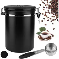 Unyqoos Boîte à café étanche en acier inoxydable avec valve CO2, indicateur de date réglable et cuillère doseuse en acier inoxydable – 2,8 litres (pour 1 kg de grains)
