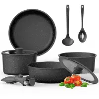 Unyqoos Ensemble de 4 poêles avec manche amovible, revêtement antiadhésif de haute qualité, couleur noire. Gain de place, compatible avec tous les types de plaques de cuisson et utilisable au four