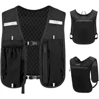 Unyqoos Gilet de course ultraléger avec poche à eau de 1,5 L, respirant, réfléchissant, noir – Gilet de trail running pour femmes et hommes