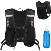 Unyqoos : Gilet de course léger et respirant avec sac à eau réglable – Maille en nylon/polyester, 5 poches, éléments réfléchissants, idéal pour la course à pied et le vélo