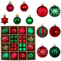 Unyqoos Ensemble de 44 boules de Noël en plastique rouge – 3 cm et 6 cm, incassables, avec anneau métallique et cordon de suspension, étanches pour une utilisation intérieure et extérieure