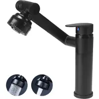Unyqoos Robinet de cuisine noir rotatif avec douchette – Rotation à 360°, 2 niveaux de débit, cartouche en céramique, acier inoxydable sans plomb ni nickel, idéal pour la cuisine et la salle de bain