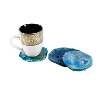 Unyqoos Uniqoos : Lot de 4 sous-verres en pierre précieuse bleue – sous-verres taillés à la main, diamètre de 7,6 à 10,8 cm, motifs naturels, pieds en silicone transparent