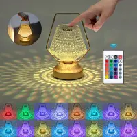 Unyqoos Lampe de table LED Kristall, avec surface à facettes de diamant – 16 couleurs, contrôle tactile et télécommande, 4 modes d'éclairage, USB-C 1800 mAh, portable avec crochet