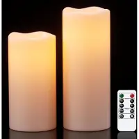 Unyqoos Ensemble de 2 grandes bougies LED crème, sans flamme, fonctionnant sur piles (3 piles AA), avec télécommande et minuterie (2/4/6/8 heures), étanches IP65