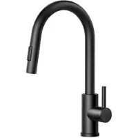 Unyqoos Robinet de cuisine moderne noir avec arc haut, douchette extractible, bec rotatif à 360°, en acier inoxydable sans plomb, et pommeau de douche à 2 fonctions
