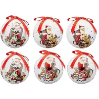 Unyqoos Ensemble de 6 boules de Noël nostalgiques et incassables, avec ruban rouge – Fabriquées en plastique avec un noyau en polystyrène, idéales pour la décoration du sapin et de la maison