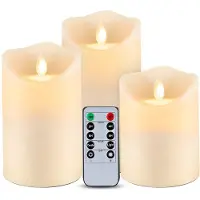 Unyqoos : Lot de 3 bougies LED étanches – avec télécommande et minuterie (2/4/6/8 heures), flamme réaliste et vacillante avec mèche mobile, pour intérieur et extérieur, >500 heures d'utilisation.