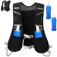 Unyqoos Gilet de course et de boisson réglable pour femmes et hommes, avec 2 bouteilles de 500 ml, en nylon/polyester respirant, avec 7 poches et éléments réfléchissants