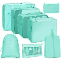Unyqoos Ensemble de 8 organisateurs de voyage : cubes de rangement en nylon imperméable avec partie supérieure en mesh, sac à chaussures, sac de toilette et sac à linge
