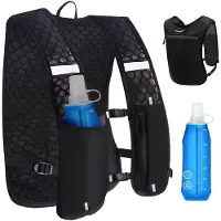 Unyqoos Gilet de course respirant et réglable avec éléments réfléchissants – nylon, bouteille d'eau de 500 ml sans BPA, compatible avec poche à eau de 1,5 litre, modèle unisexe