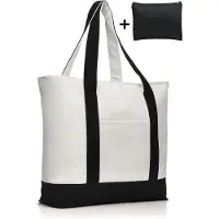 Unyqoos Sac cabas en toile de coton 25 L – toile de coton résistante aux déchirures, déperlante, fermeture éclair, larges poignées de transport, poche intérieure et poche frontale