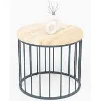 LAMO Manufaktur Table basse ronde en bois et metal 50 x 42 cm - Table d'appoint canapé pour salon moderne - Design scandinave, style industriel - Couleur : naturel, pieds : anthracite