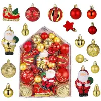 Unyqoos Ensemble de 72 boules de Noël rouge et or – Décorations de Noël en plastique résistant aux chocs, comprenant des boules, des figurines de Père Noël, des traîneaux, des étoiles et des cœurs