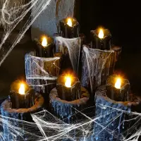 Unyqoos Ensemble de 12 bougies LED noires , fonctionnant sur piles, avec effet de flamme vacillante – en plastique, pour intérieur et extérieur, décoration d'Halloween