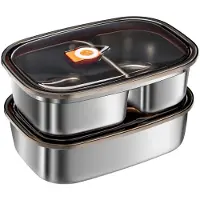 Unyqoos Ensemble de boîtes à lunch en acier inoxydable (316), avec 1 ou 2 compartiments, joint en silicone étanche, lavable au lave-vaisselle – boîtes à lunch réutilisables pour l'école et le bureau