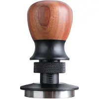 Unyqoos – Tamper pour expresso de 51 mm – Manche en noyer, acier inoxydable 304, réglage de la profondeur (avec bague de réglage) et force de pression constante de 30 livres