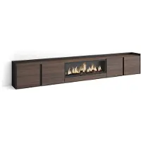 Skraut Home PULLER Meuble tv effet bois de chêne et noir 315x35x50cm cheminée effet feu