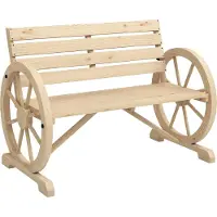 Outsunny Banc de jardin Banc 2 places Banc en bois Design roue de chariot jusqu'à 240 kg