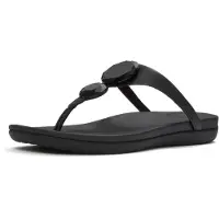 FitFlop pour femme. A5W-001 Sandales Solay Glossy-Disc Toe noir (40), Cuir, Plat, Aucun, Casuel