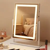 ZMH Miroir de maquillage LED avec éclairage, 30 × 40 cm, 3 modes, petit miroir de courtoisie, miroir de maquillage lumineux, miroir de table, miroir de coiffeuse, àtactile et intensité réglable