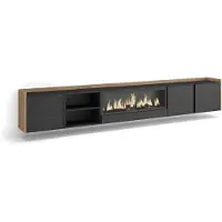 Skraut Home PULLER Meuble tv effet bois noir et chêne 315x35x50cm cheminée effet feu XXL