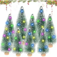 OEM Lot de petits sapins de Noël - 9 sapins artificiels avec socle en bois et éclairage LED - petits sapins pour décoration de table, disponibles en 3 tailles