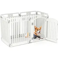 Costway Parc pour chiots pliable, parc pour chiots avec 6 panneaux, porte verrouillable&clous au sol, hauteur 80cm, parc pour chiens Parc pour chiens, blanc 6 panneaux