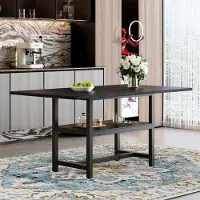 SUCCESS COURIER Table de salle à manger de style industriel, noire, 160 x 90 cm, table de cuisine avec tablette, pour 4 à 6 personnes, table de salle à manger rectangulaire, structure métallique, aspect bois