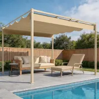 Ele eleoption Pergola de jardin 3 x 3 m avec toit rétractable, pavillon avec auvent, protection UV UPF 30+, couleur kaki