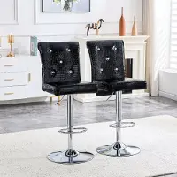 SUCCESS COURIER Lot de 2 tabourets de bar noirs, réglables en hauteur grâce à un vérin à gaz, tabourets de comptoir exclusifs à l'aspect croco, chaises rembourrées vintage en similicuir avec boutons en cristal