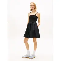 Tommy Hilfiger Rib Poplin Mix Strappy Sleeveless Dress Noir L Femme