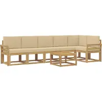 vidaXL Ensemble de salon de jardin , 7 pièces, blanc et beige, en polyester