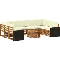 vidaXL Ensemble de salon de jardin 10 pièces, couleurs naturelles et crème, en polyester