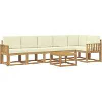 vidaXL Ensemble de salon de jardin , 7 pièces, blanc et crème, en polyester