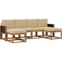 vidaXL Ensemble de salon de jardin 6 pièces, couleurs naturelles et beige, en polyester