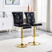 SUCCESS COURIER Lot de 2 tabourets de bar noirs, réglables en hauteur grâce à un vérin à gaz, tabourets de comptoir exclusifs à l'aspect croco, chaises rembourrées vintage en similicuir avec boutons en cristal