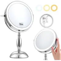 OEM Miroir de maquillage électrique de 8 pouces, 3 couleurs, rotation à 360 degrés, grossissement 15x, luminosité réglable