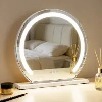 ZMH miroir de maquillage éclairé 40×35CM miroir vanité LED miroir cosmétique miroir de table 3 modes miroir de coiffeuse blanc tactile variable