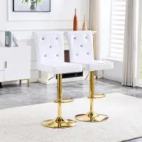 SUCCESS COURIER Lot de 2 tabourets de bar blancs, réglables en hauteur grâce à un vérin à gaz ; tabourets de comptoir exclusifs à l'aspect croco ; chaises rembourrées vintage en similicuir avec boutons en cristal