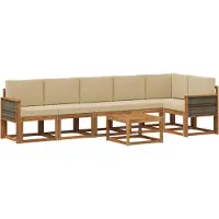 vidaXL Ensemble de salon de jardin , 7 pièces, en polyester naturel et beige