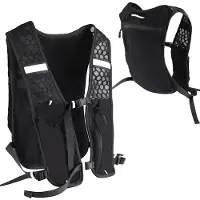 Unyqoos Gilet de course ultraléger avec sac à dos réfléchissant – noir, nylon déperlant, mesh respirant en nid d'abeille, bretelles réglables