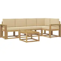 vidaXL Ensemble de salon de jardin 6 pièces, blanc et beige, en bois d'acacia massif