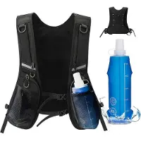 Unyqoos Gilet de course avec bandes réfléchissantes, 6 poches et une bouteille d'eau de 500 ml – en nylon respirant, réglable, pour femmes et hommes