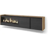 Skraut Home Meuble tv effet bois noir et chêne 212x35x50cm cheminée effet feu XXL