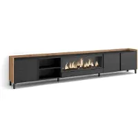 Skraut Home PULLER Meuble tv effet bois noir et chêne 315x35x61cm cheminée effet feu XXL