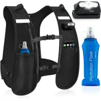 Unyqoos Gilet de course avec une bouteille d'eau de 500 ml, 7 poches et des éléments réfléchissants – sangles de poitrine réglables, respirant, unisexe