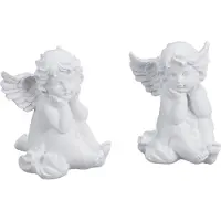 Relaxdays Lot de 2 anges de tombe , résistants aux intempéries et au gel, H x L x P : 10 x 7 x 9 cm, décoration funéraire, anges gardiens, polyrésine, blanc