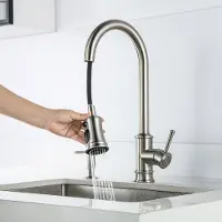 Unyqoos Robinet de cuisine en acier inoxydable (304) avec douchette extractible, pivotant à 360°, 3 types de jets, finition brossée, sans plomb, avec tuyaux adaptés au contact alimentaire