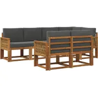 vidaXL Ensemble de salon de jardin , 7 pièces, en polyester, couleurs : naturel et anthracite